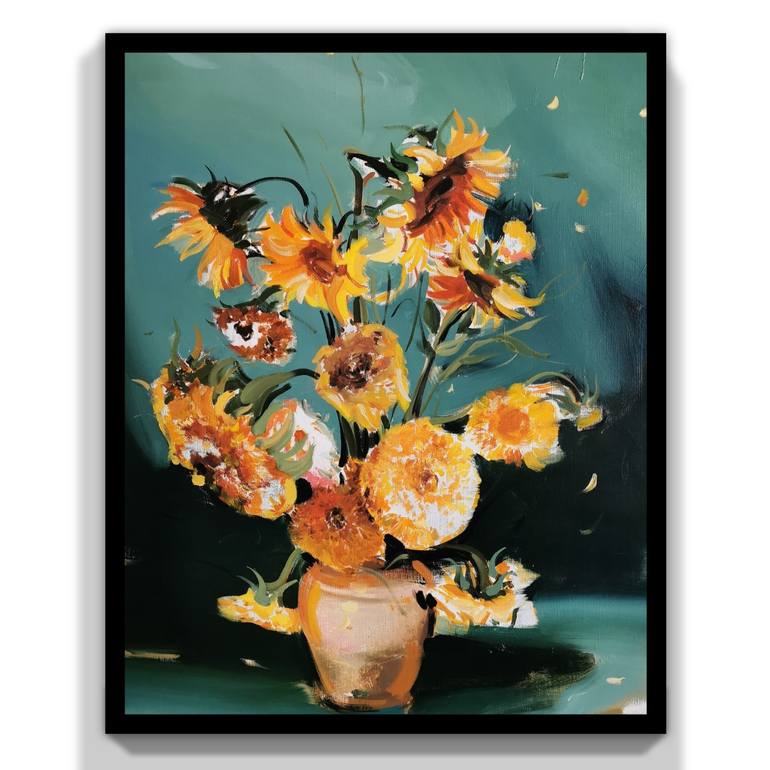 Original Abstract Floral Painting by Laslo Sergiu