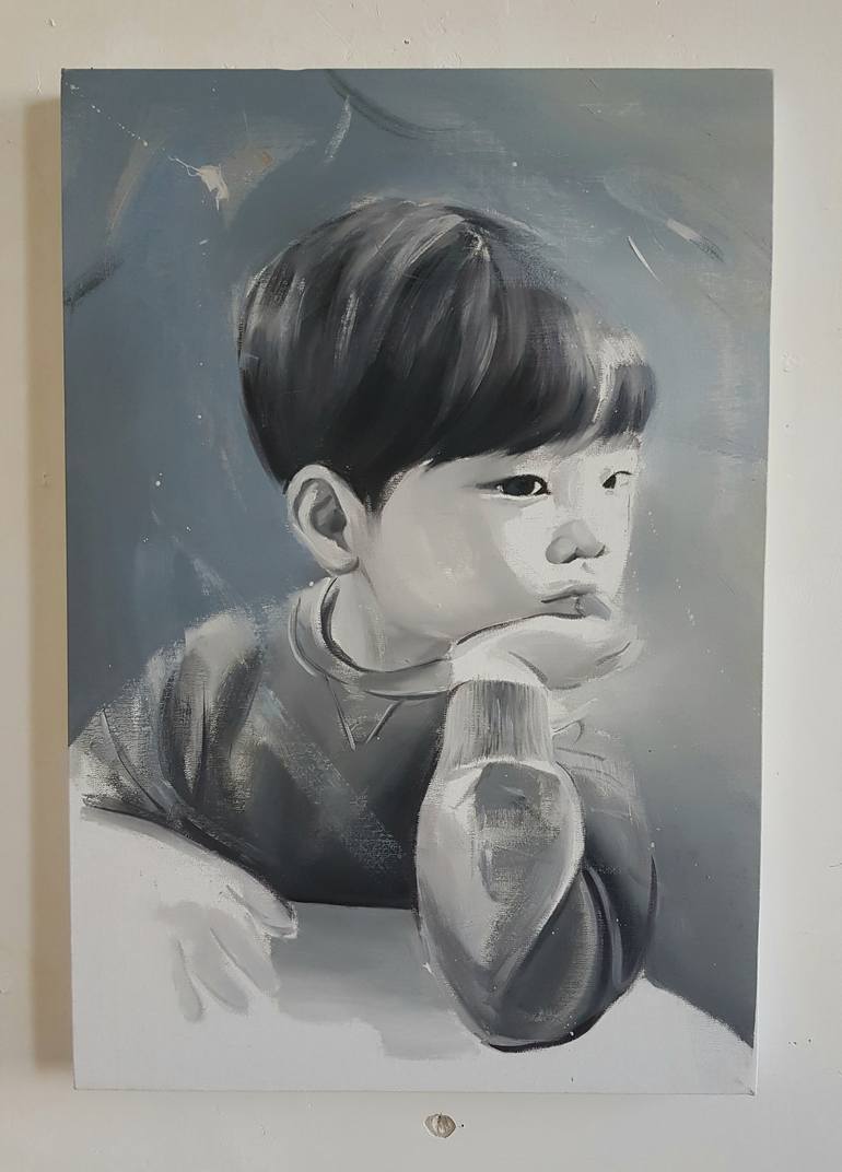 Original Figurative Children Painting by Laslo Sergiu