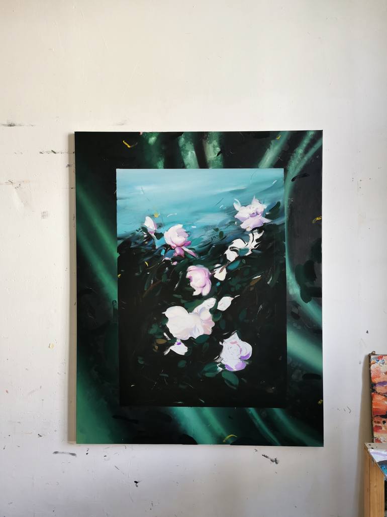 Original Abstract Floral Painting by Laslo Sergiu