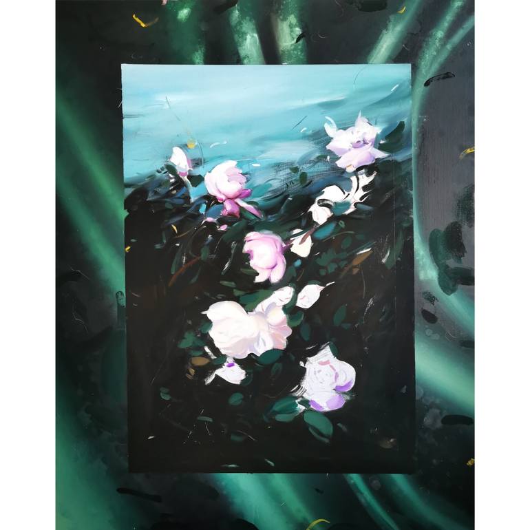 Original Abstract Floral Painting by Laslo Sergiu