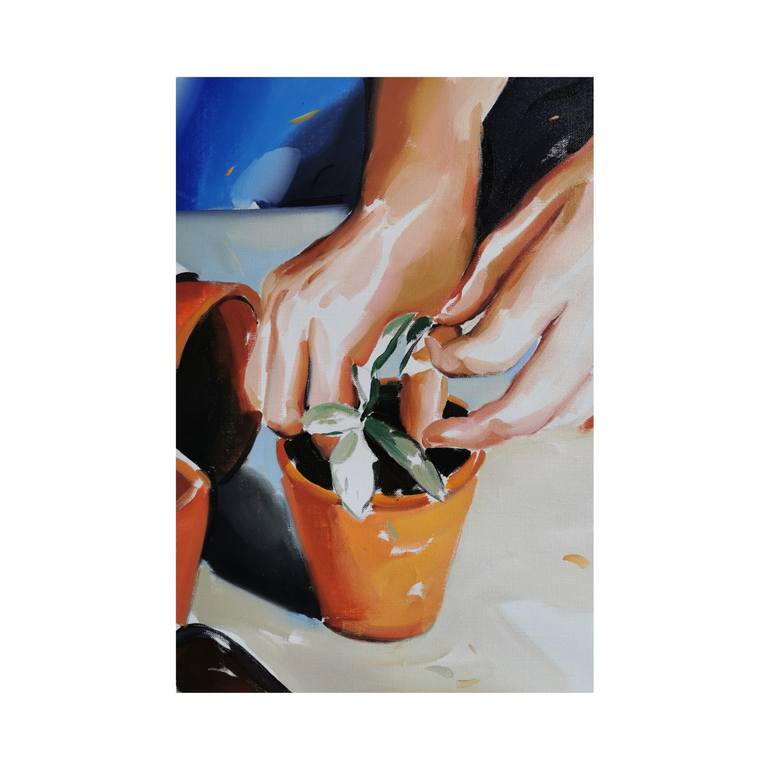 Original Abstract Botanic Painting by Laslo Sergiu