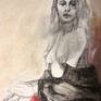 This act was created during an evening session at "Drink and Draw" in Berlin on the artist ship Helene.
It shows a female nude with a red scarf. Drawn in pencil on a base of acrylic and water paint