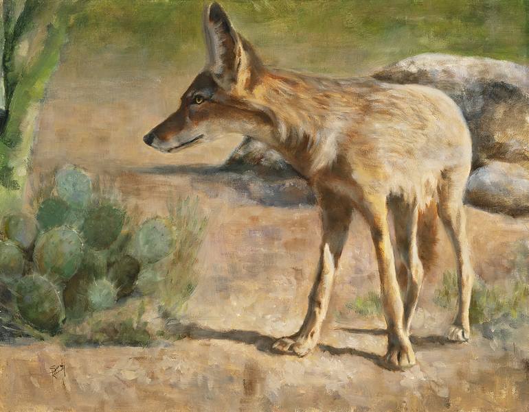 In Plain View 18 X 14 original oil of coyote Painting by Sarah