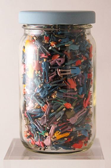 Small Fully Clothed Asian, Black, Latino and White People In A Jar, 2012 thumb
