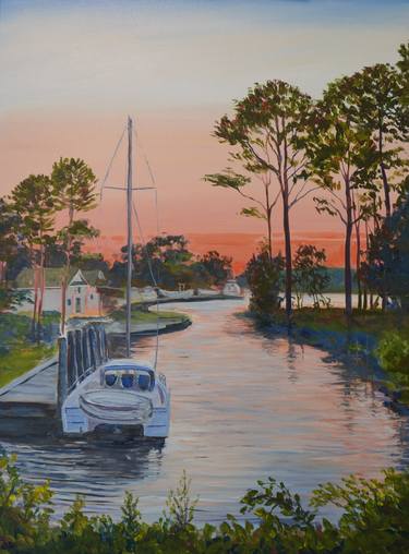 Original Impressionism Boat Painting by Joy Parks Coats