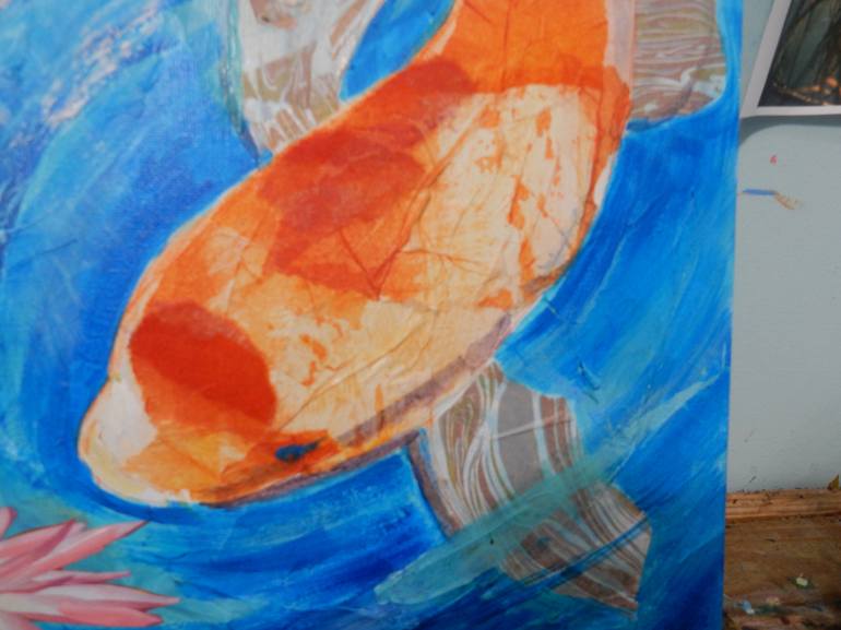 Original Expressionism Fish Collage by Joy Parks Coats