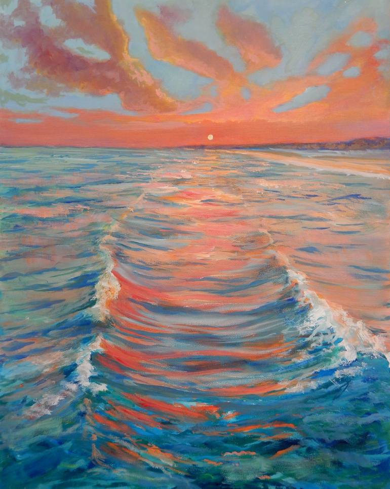 waves sunset painting