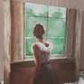 This is another painting of my series "woman by the window". woman is staring outside through the window where the color of spring is everywhere... The spring sunlight is coming inside and so the new hopes are blooming also in her heart..