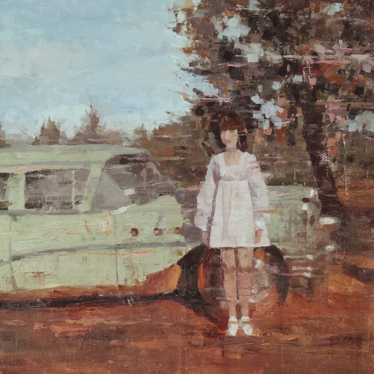 Girl with an old car - Print