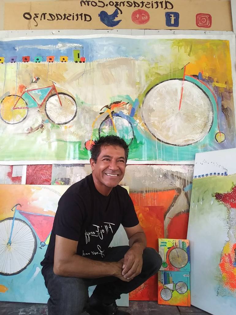 Original Abstract Expressionism Bike Painting by Miguel Angel Duarte