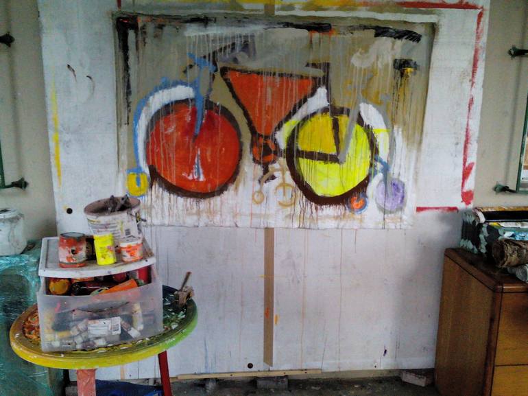 Original Abstract Bicycle Painting by Miguel Angel Duarte