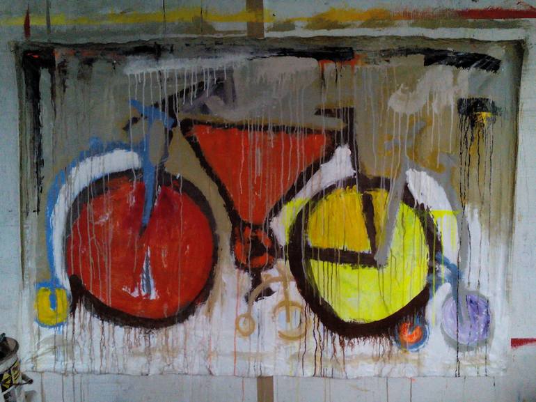 Original Abstract Bicycle Painting by Miguel Angel Duarte