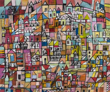 Original Cubism Architecture Painting by Lupicinio Ramos Da Rocha