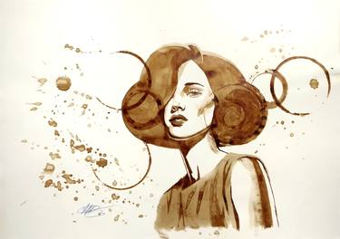 Coffee Art Portrait — Woman with Circles thumb