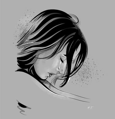 Crying girl, illustration in comic style thumb