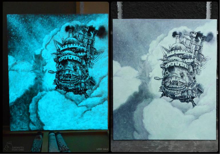 Glow In The Dark Howl S Moving Castle Studio Ghibli Anime Painting By Halyna Povkhanych Saatchi Art