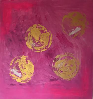 Pink Gold Art Abstract Moon Painting Contemporary Wall Art thumb