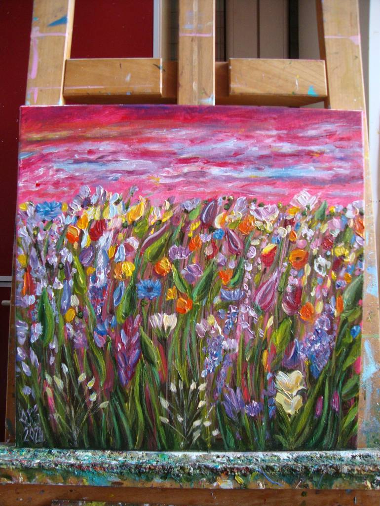 Original Impressionism Floral Painting by Olga Knezevic