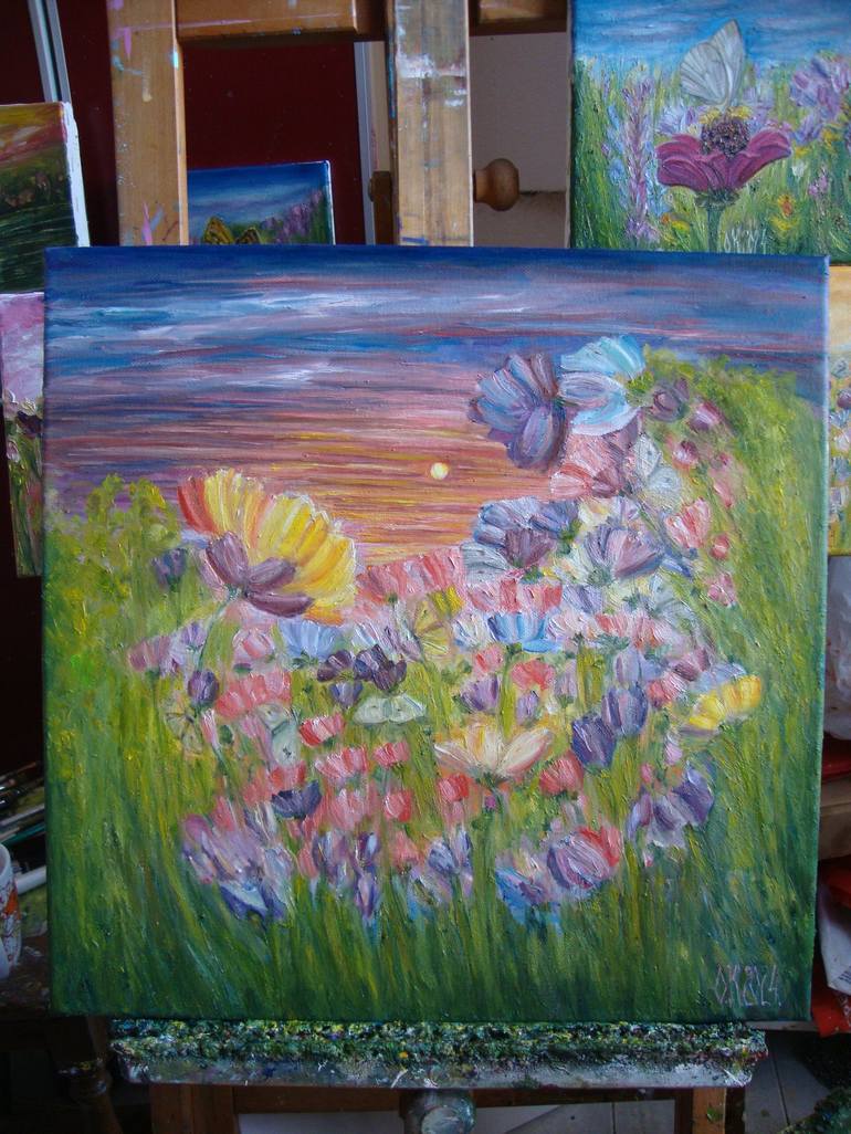 Original Impressionism Floral Painting by Olga Knezevic