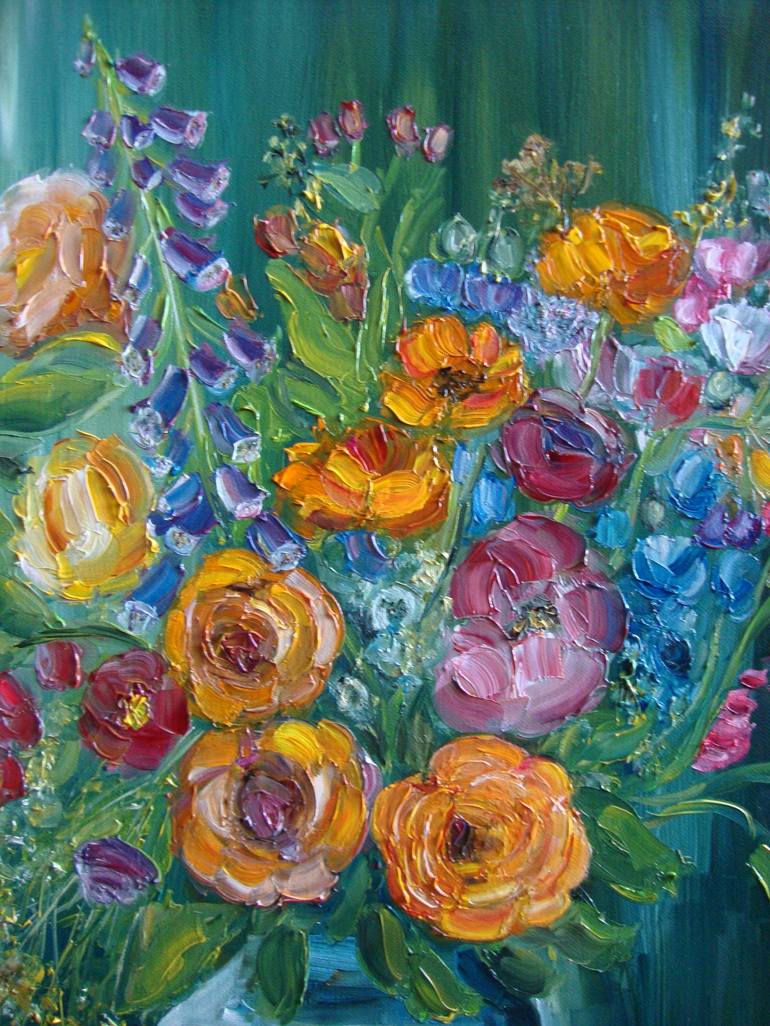 Original Impressionism Floral Painting by Olga Knezevic