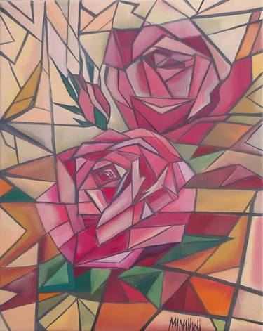 Original Cubism Floral Paintings by Monica Mihali