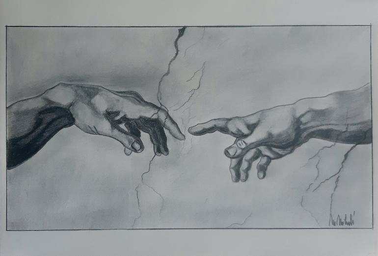 The Touch Of God Michelangelo Reinterpretation Detail Drawing By Monica Mihali Saatchi Art