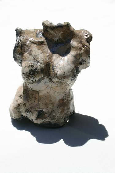 3 small Raku fired female torso's thumb