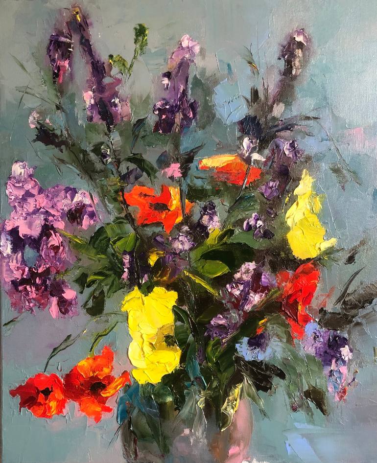 Original Floral Painting by Svetlana Chaikovska | Abstract Art on Canvas | Bouquet of wild flowers
