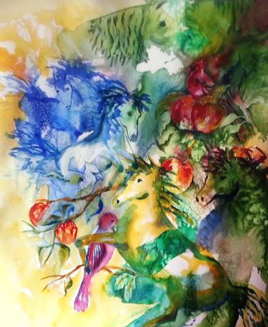 Print of Abstract Expressionism Horse Paintings by Kim Shuckhart Gunns