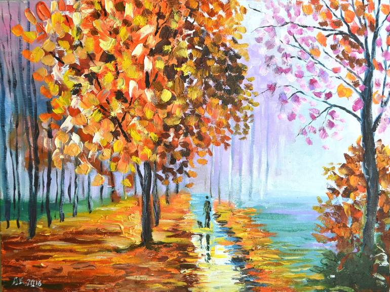 Gold Autumn Painting by Anna Kshanovska | Saatchi Art