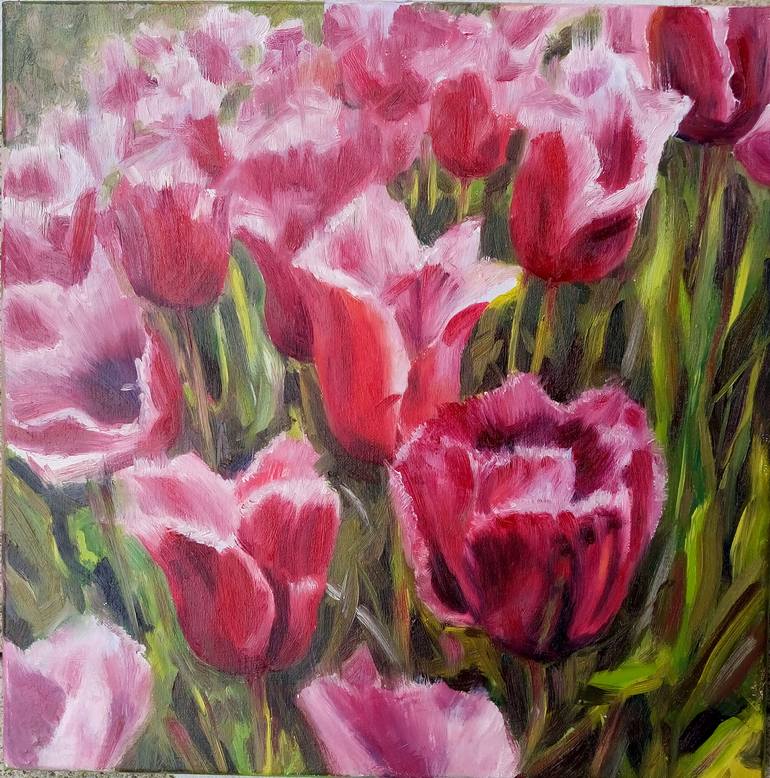 Tulip fields. Painting by Margaryta Verkhovets | Saatchi Art