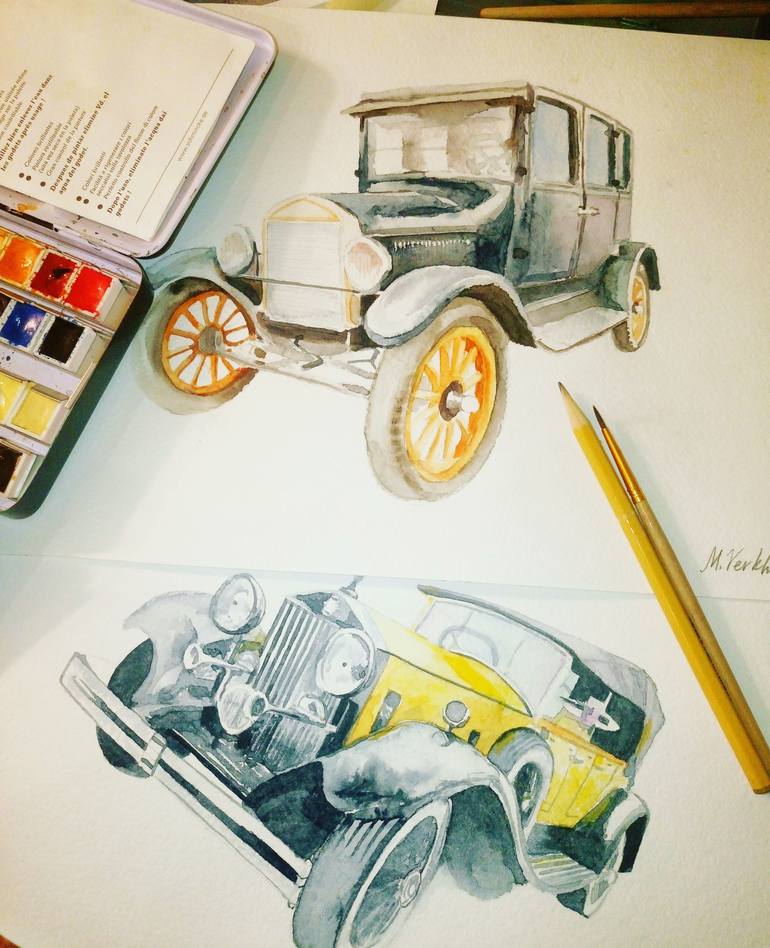 Original Illustration Car Painting by Margaryta Verkhovets