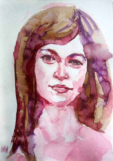 HAVE YOU SEEN THAT MOVIE? - GIRL PORTRAIT - ORIGINAL WATERCOLOR PAINTING. thumb