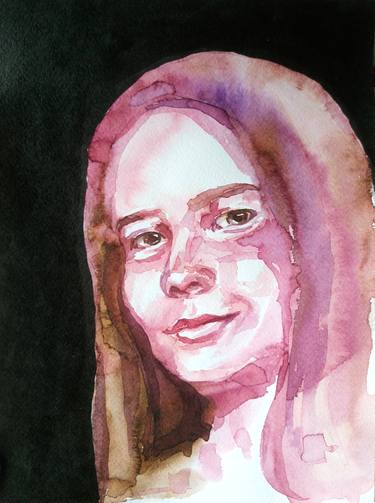 ARE YOU SURE? - GIRL PORTRAIT - ORIGINAL WATERCOLOR PAINTING. thumb