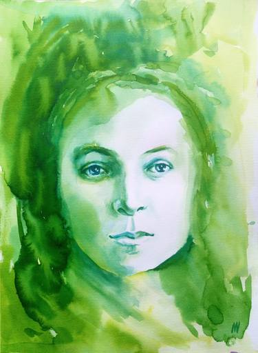 Green Forest Queen. - PORTRAIT - ORIGINAL WATERCOLOR PAINTING. thumb