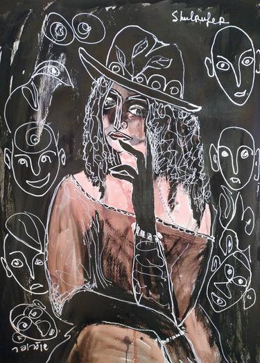 Original Expressionism Women Drawings by Janna Shulrufer