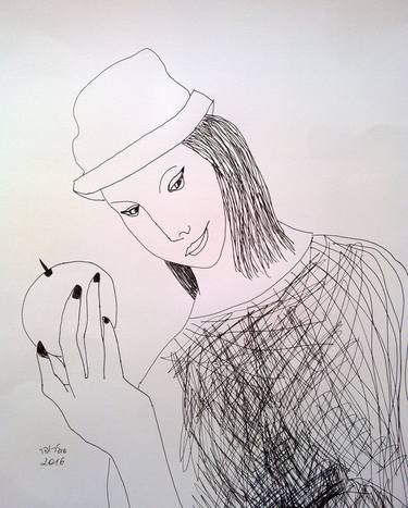 woman with apple thumb