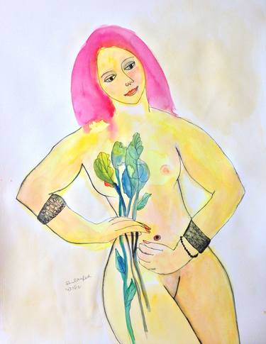 Original Expressionism Nude Drawings by Janna Shulrufer