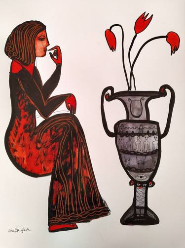 Original Expressionism Women Drawings by Janna Shulrufer