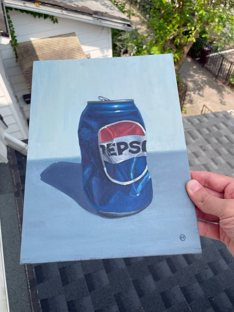 Crushed Pepsi-Cola Can, 12x9 Inches, Realism Still Life Painting by ...
