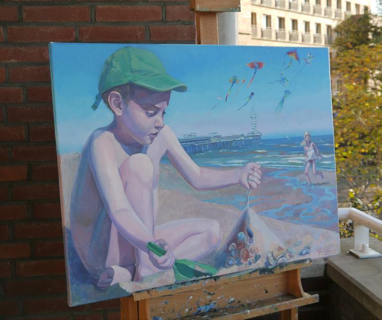 Original Figurative Beach Painting by Anastasia Chernysheva