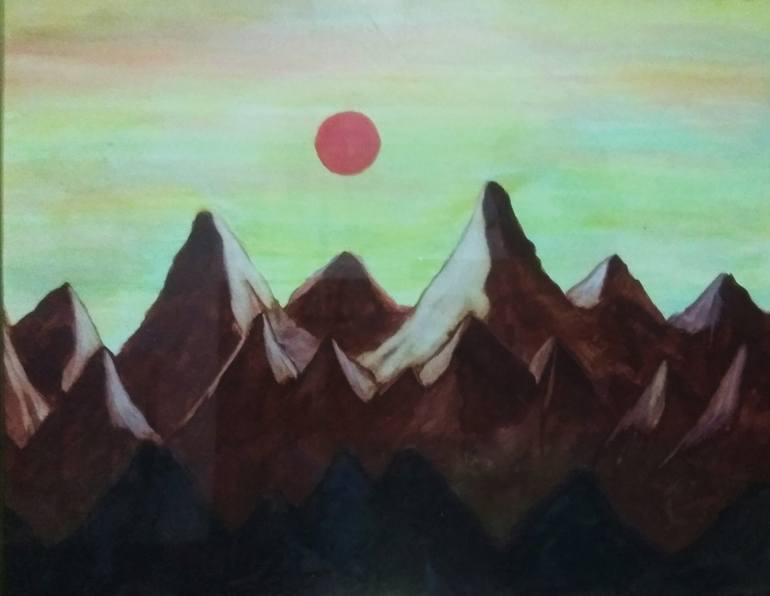 Sunrise across mountain ranges Painting by Srirup Choudhary | Saatchi Art