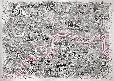 The Music Map Of London (Pink Thames) - Limited Edition of 75 thumb