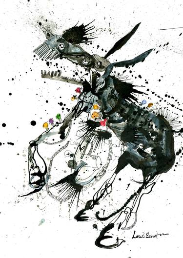 Original Expressionism Horse Drawings by LOUIS BENOIT