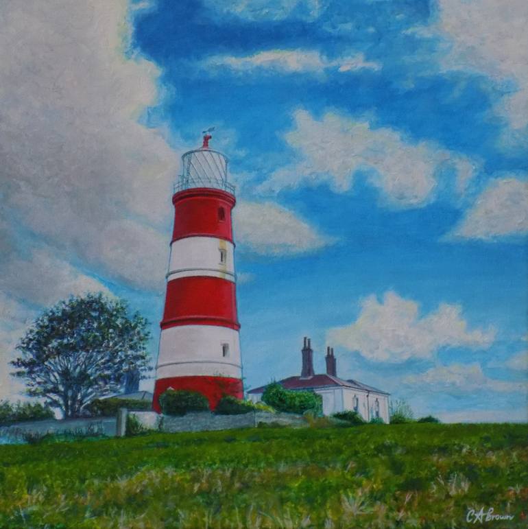 Painting Happisburgh Lighthouse Norfolk England typical seascape