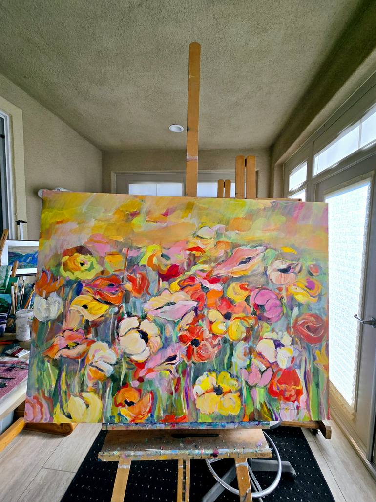 Original Abstract Expressionism Floral Painting by Kyungsoo Lee