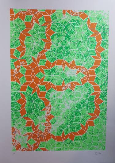 Penrose tiling with geodesic walks in green & orange thumb