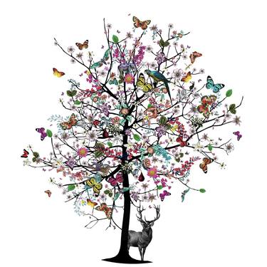 Saatchi Art Artist Kristjana S Williams; Digital, “BLEIKUR STAG TREE - ART PRINT” #art