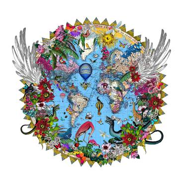 Here be Dragons - Svifandi blue World - Art Print - L - Limited Edition of 175 thumb