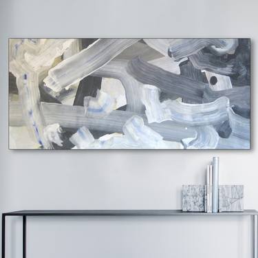 Saatchi Art Artist Paul Roszak; Paintings, “Flowwwy Big Brush - wide, black and white, blue, neutral” #art